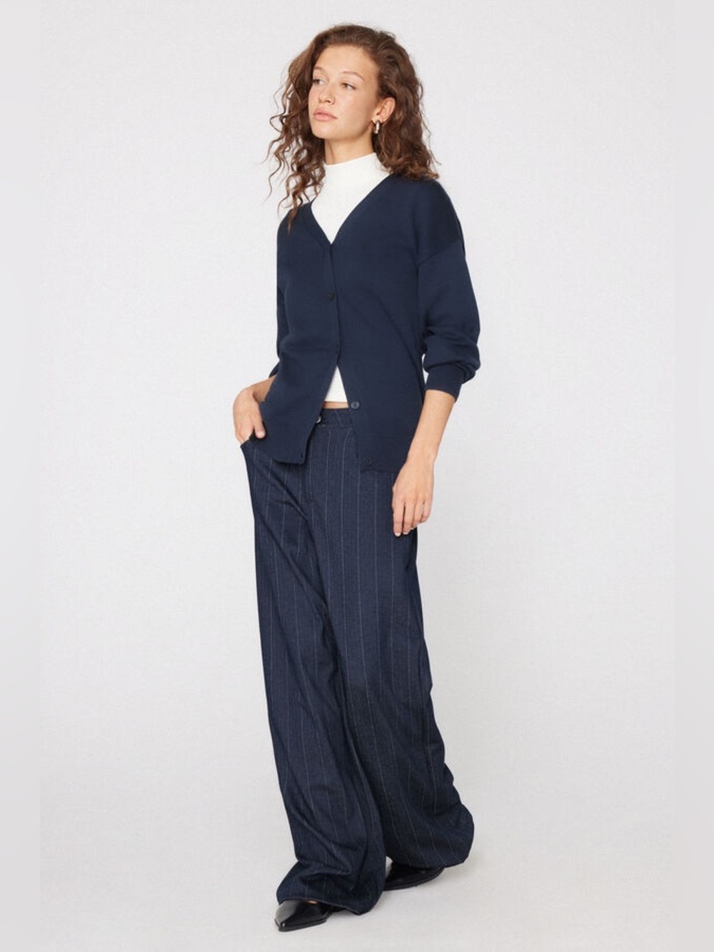 Navy Blue Button-Up Cardigan Sweater – Size Medium